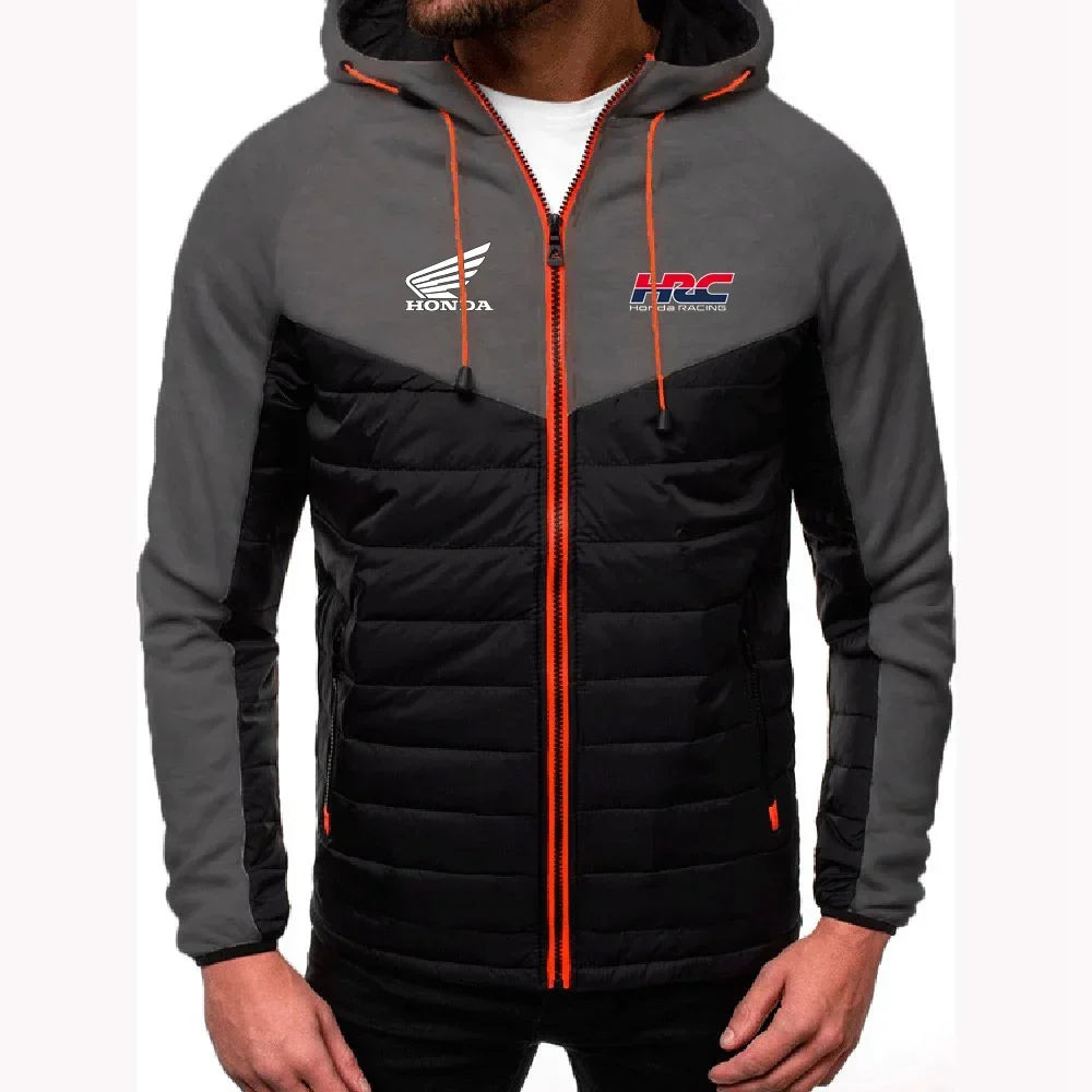 Comfortable Jacket Slim Coat Men's New Seven-color Cotton-padded racing Print Patchwork Hoodies