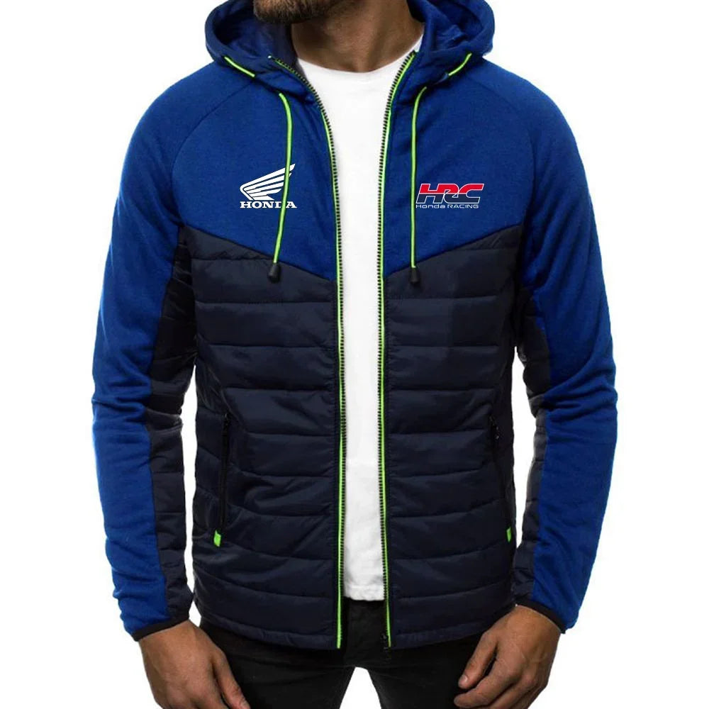 Comfortable Jacket Slim Coat Men's New Seven-color Cotton-padded racing Print Patchwork Hoodies