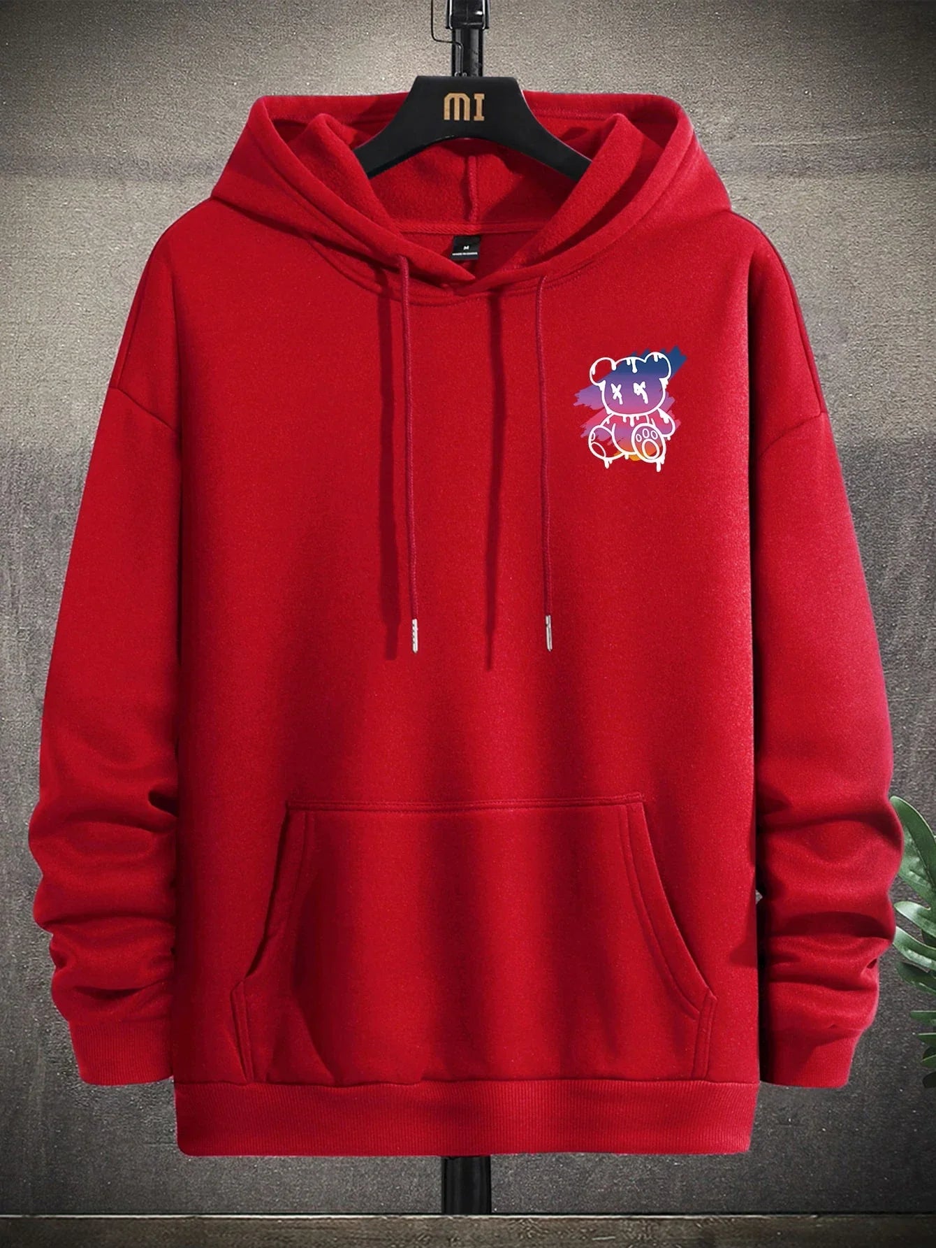 New York Art Word Cartoon Bear Sunset Scenery Design Male Clothing Hip Hop Street Hoodies All-Match Pocket Pullovers Men Hoody