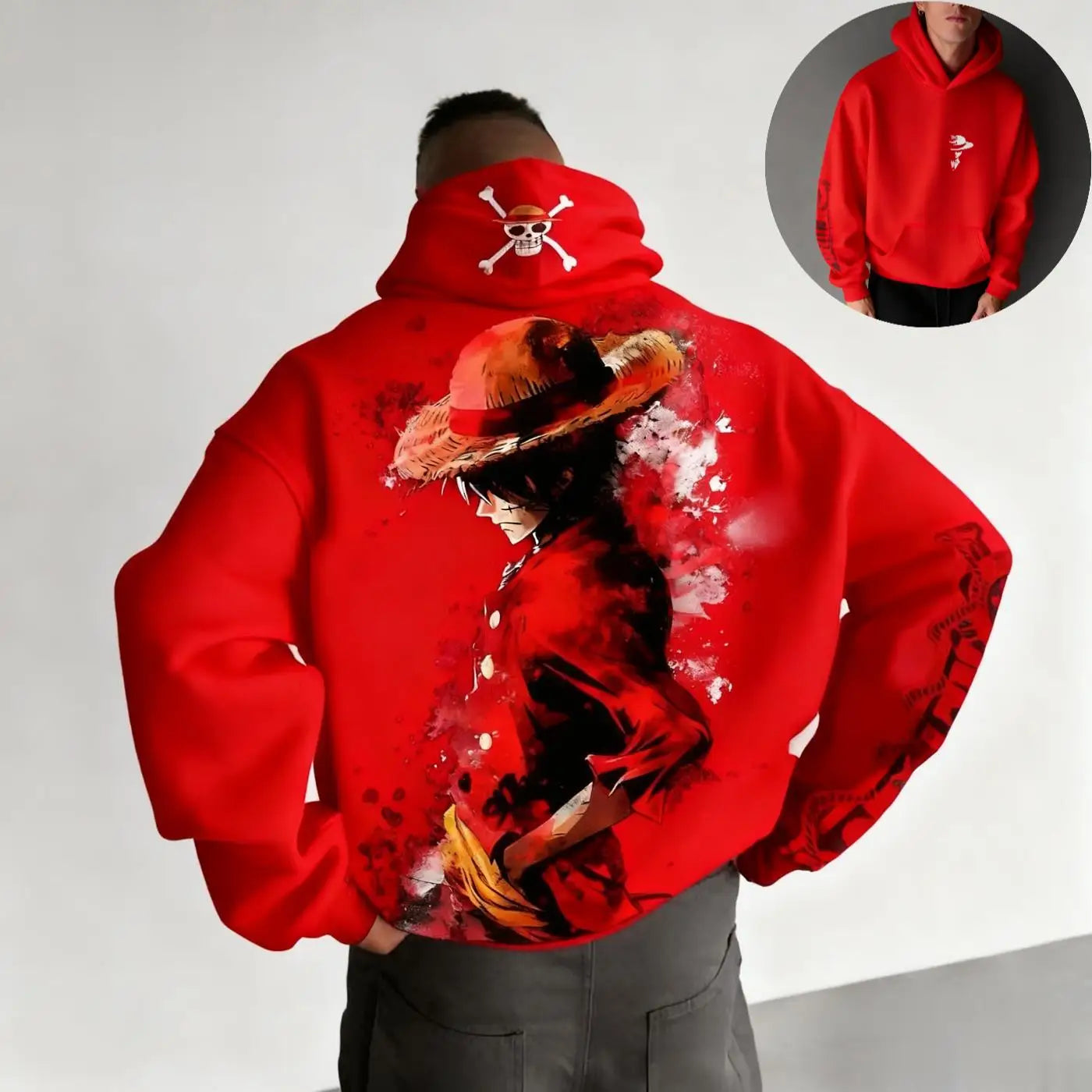 Oversized Anime Men's Pullover Hoodie One Piece Luffy Streetwear Vintage Winter Women Loose Sweatshirt Long-Sleeve Y2k Clothes