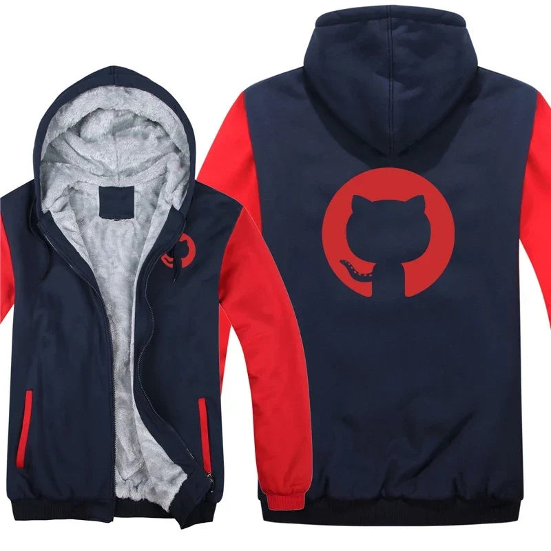 Hoodies Men Coat Winter Warm Fleece Github Programmer Sweatshirts Jacket