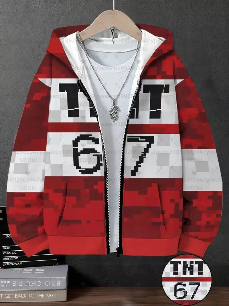 Autumn and Winter Boys' Girl's 3D Print Hooded Zipper Kids 67 Six Seven Italian Brain Rot Math Joke Men's Women's Hoodies