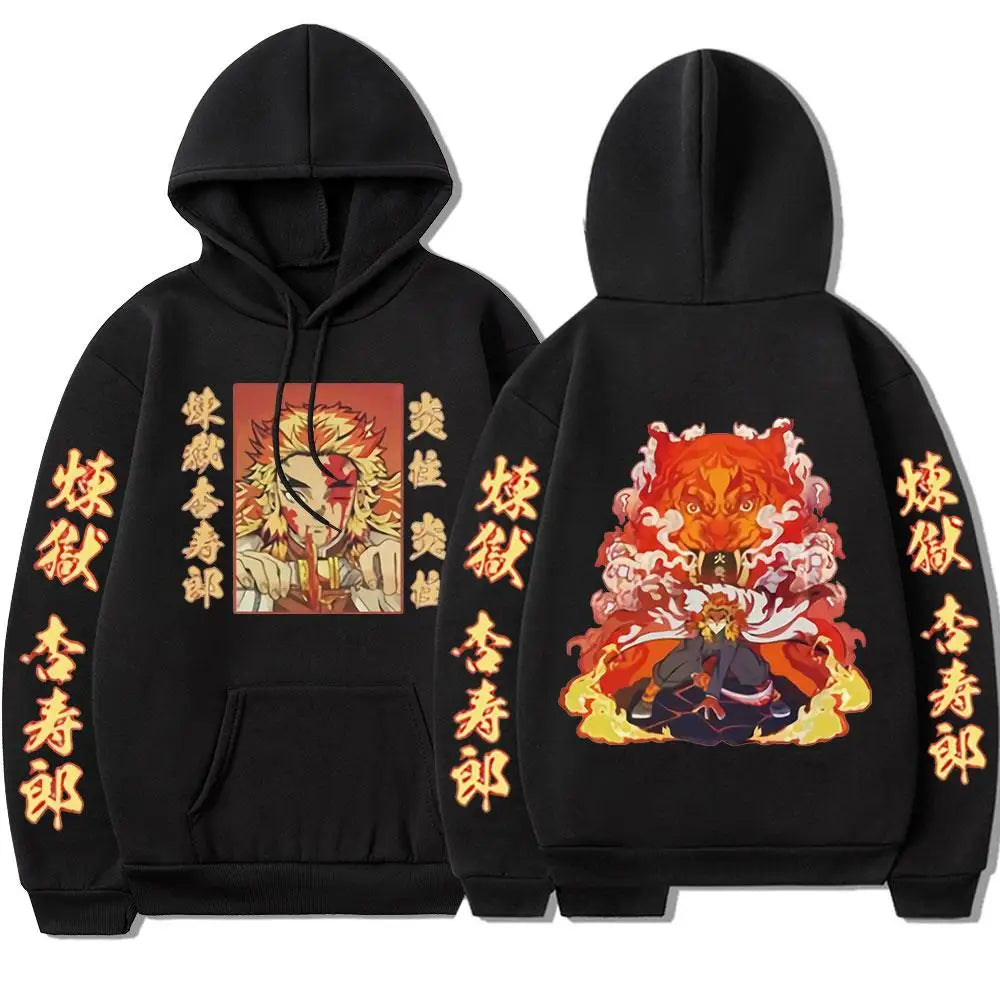 Demon Slayer Rengoku Kyojiro Hoodie Men Women Anime Cosplay Jacket Autumn Winter New Loose Casual Cotton Streetwear Y2k Clothes