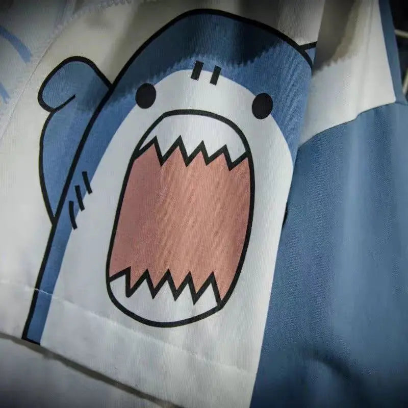 New 2025 Spring Woman Hooded Cute Shark Print Japanese Style Patchwork Teen Hoodies Jacket Fashion Harajuku Women Sweatshirt
