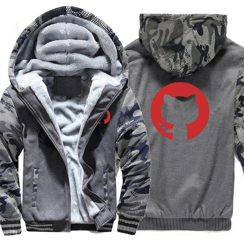Hoodies Men Coat Winter Warm Fleece Github Programmer Sweatshirts Jacket
