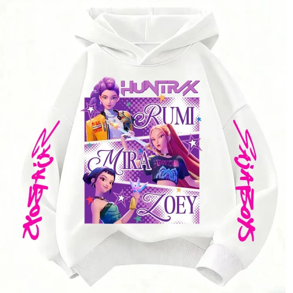 2026 KPop Demon Hunter Cartoon Girls Boy Hooded Sweatshirt Warm Children's Korean Wave Fashion Casual Tops Casual Girls Clothing