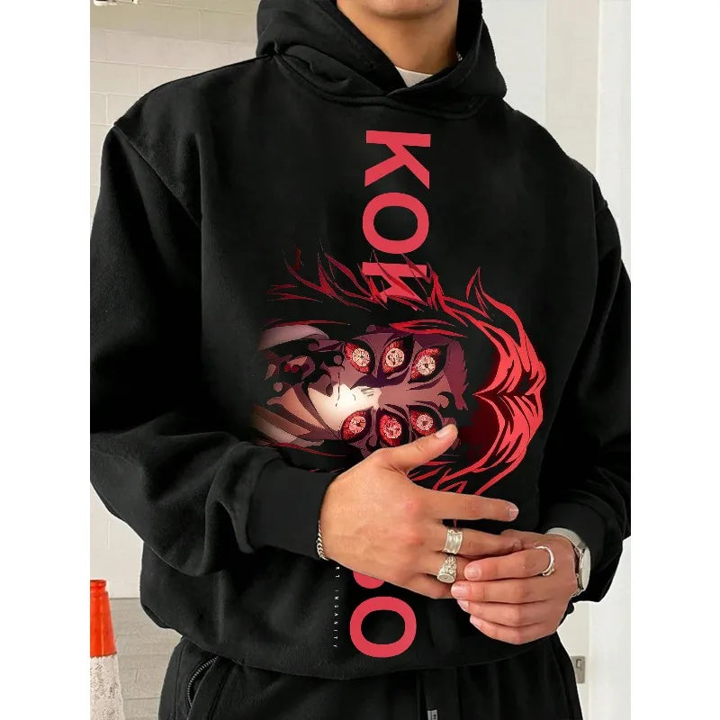 Print Black Hoodie. Oversized Streetwear Sweatshirt Men Women Long Sleeve Casual Autumn Top Unisex