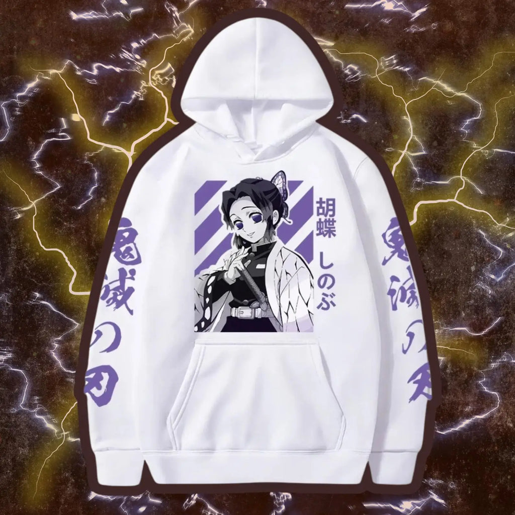 Demon Slayer Shinobu Kochou Hoodie. Anime Graphic Pullover Sweatshirt. Harajuku Loose Streetwear Top Men Women 2026 New Arrivals