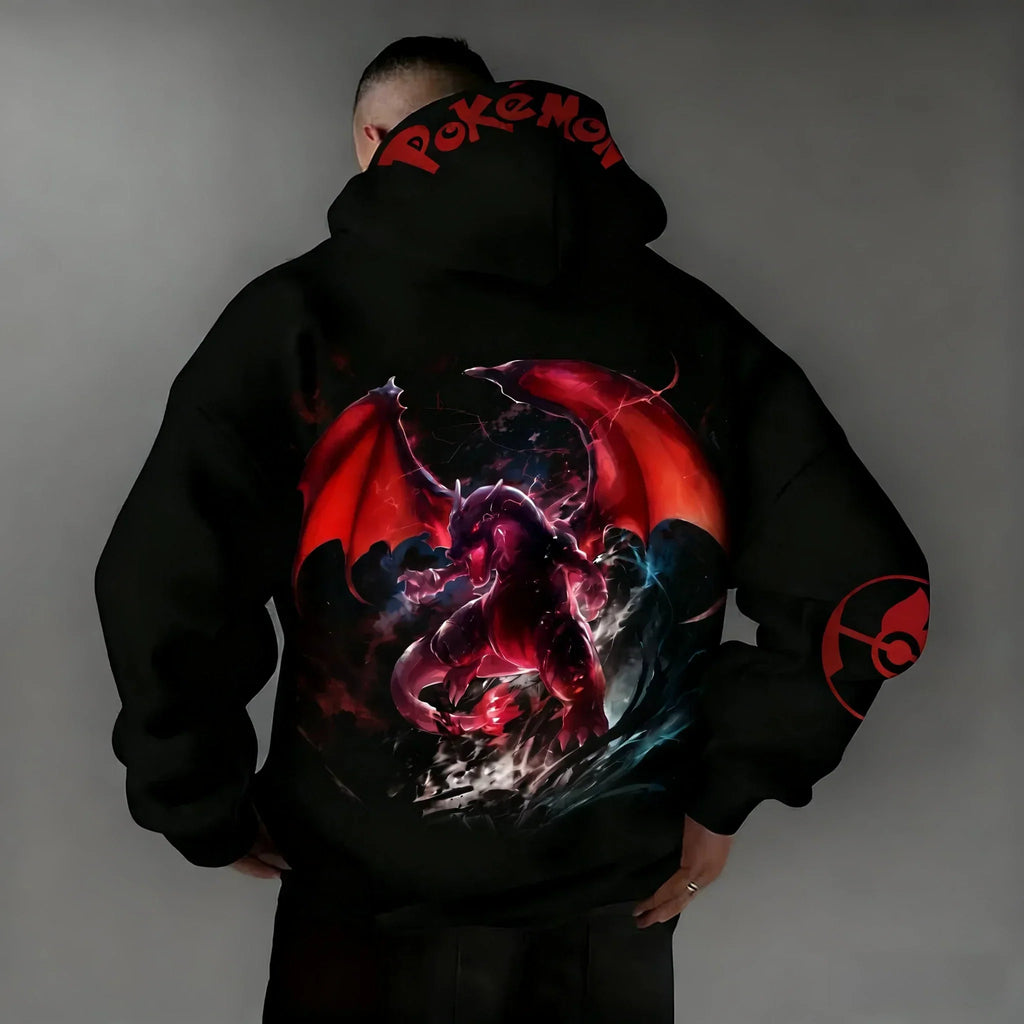 Anime Charizard Co Branded Hoodie 2025 Autumn/Winter New Harajuku Men's and Women's Large Loose Casual Parent Child Top