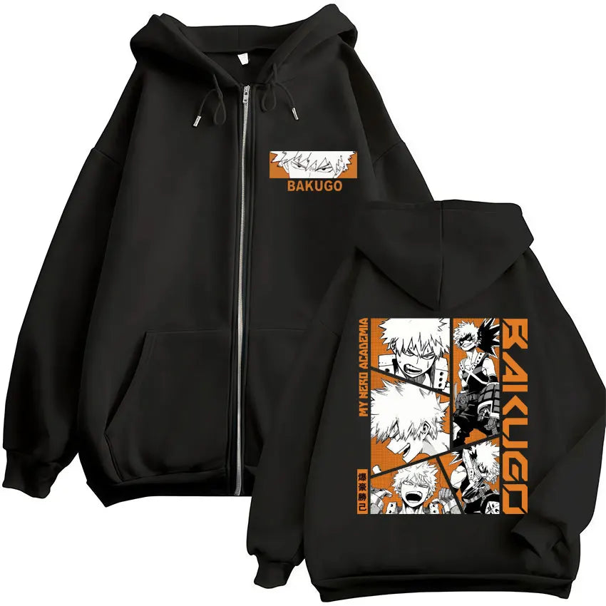 Japan Anime My Hero Academia Zip Up Hoodies Harajuku Fashion Manga Vintage Sweatshirt Men Women Fleece Oversized Tracksuit Coats