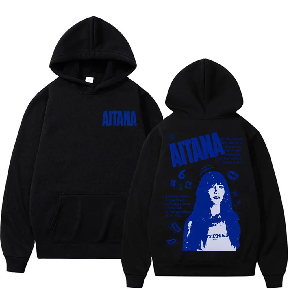 Singer Aitana Cuarto Azul Tour Graphic Hoodies Men Women's Retro Fashion Aesthetic Sweatshirt Fleece Casual Pullovers Streetwear