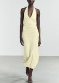 Yellow Cotton Light Slim Neck Backless V Dress Fit Long