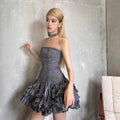 Strapless Double Breasted Ruffle Tiered Mini Dress