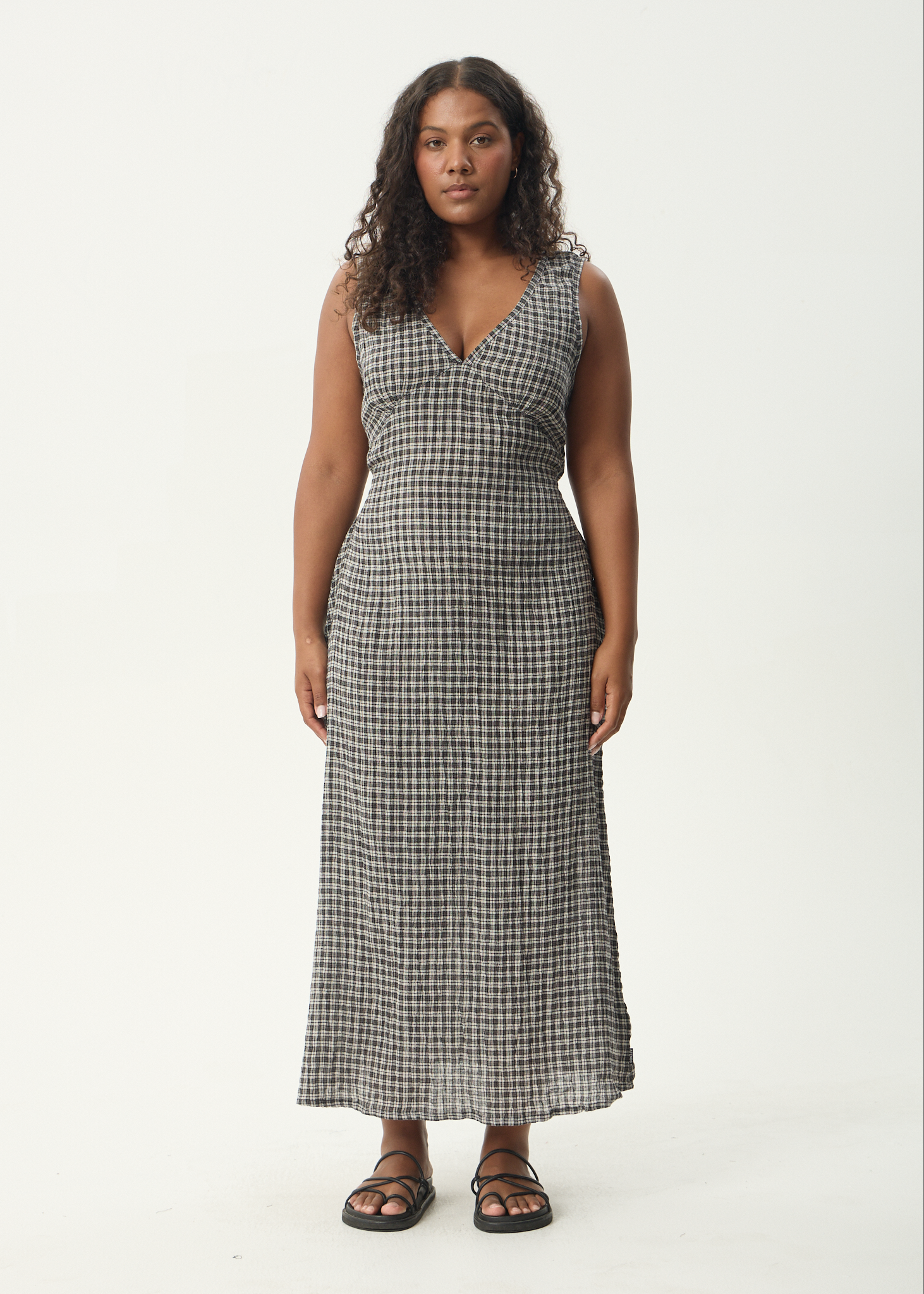 AFENDS Womens Tully - Seersucker Maxi Dress - Asta Steel Check