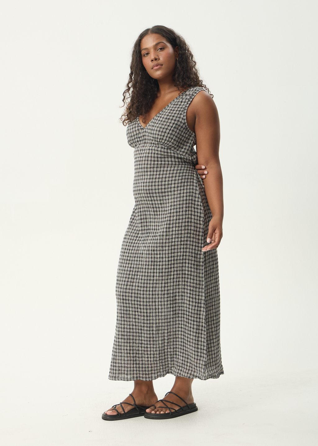AFENDS Womens Tully - Seersucker Maxi Dress - Asta Steel Check