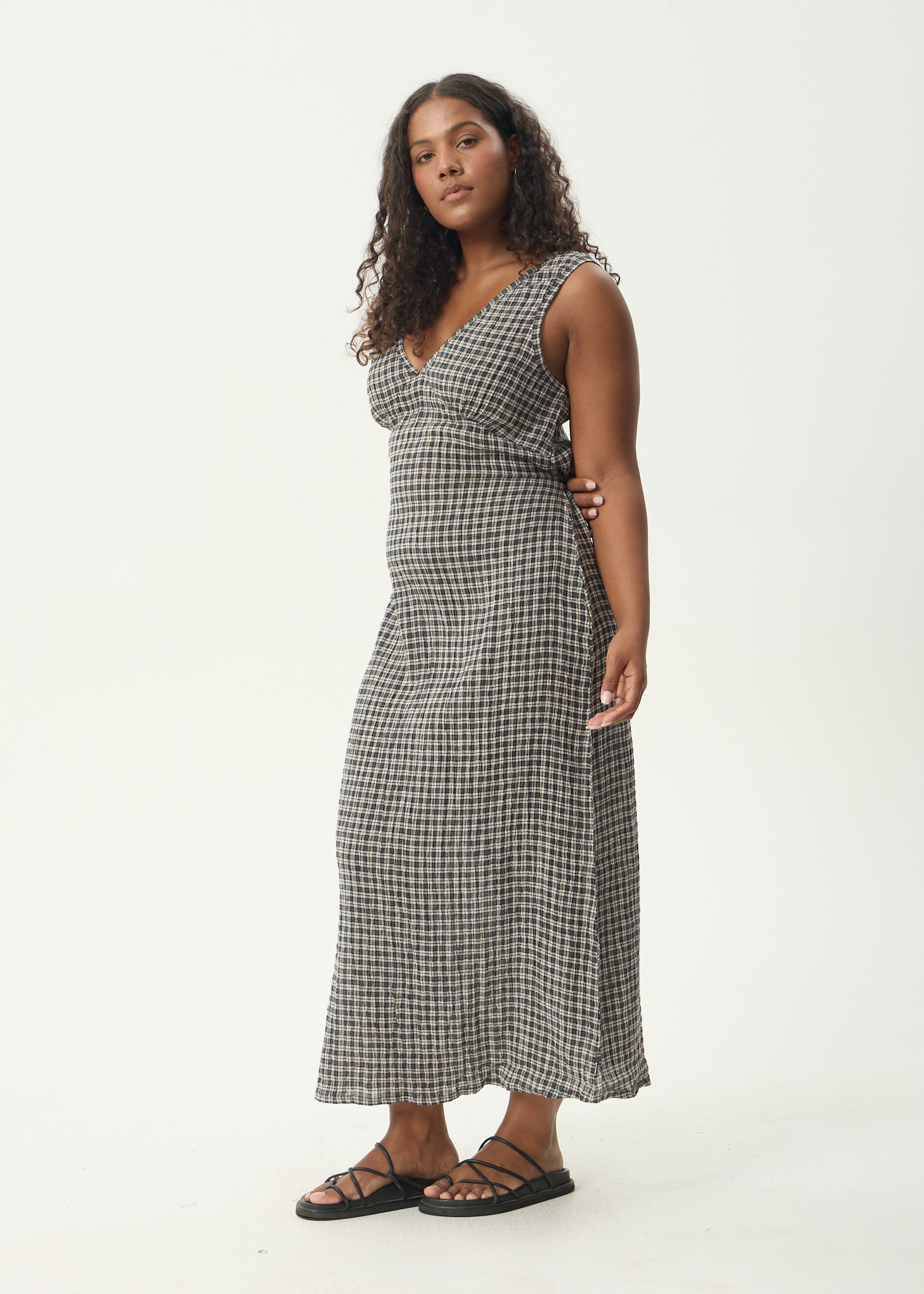 AFENDS Womens Tully - Seersucker Maxi Dress - Asta Steel Check