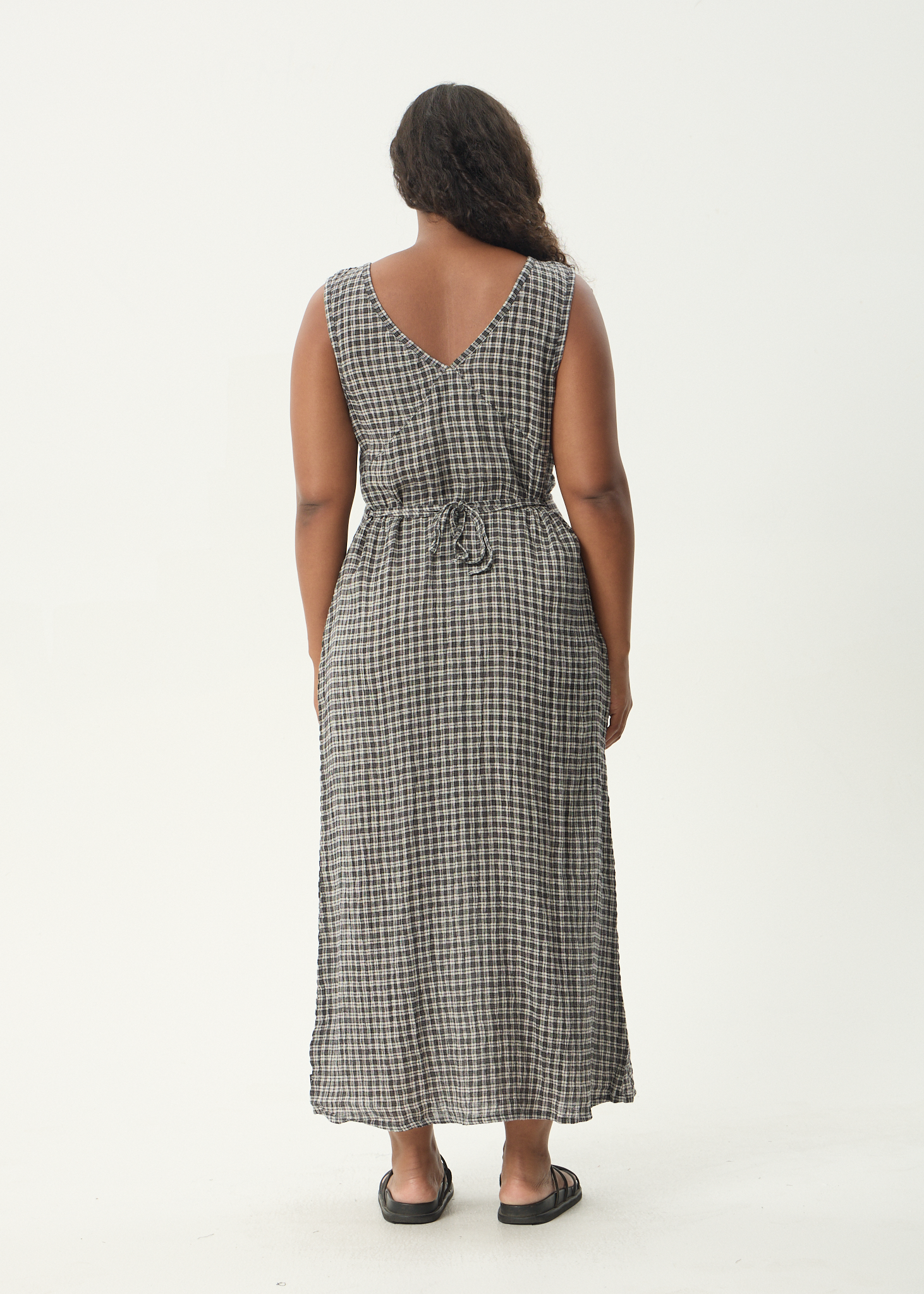AFENDS Womens Tully - Seersucker Maxi Dress - Asta Steel Check