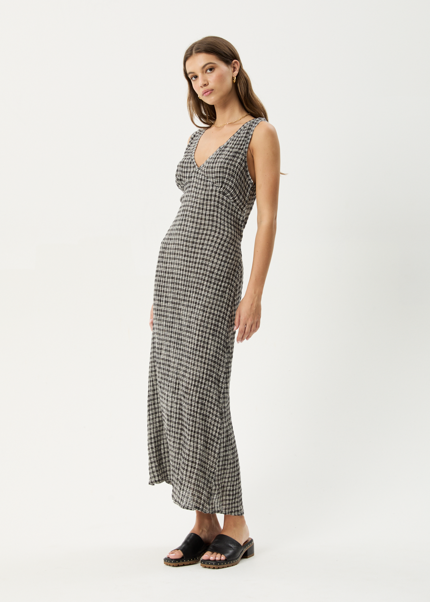 AFENDS Womens Tully - Seersucker Maxi Dress - Asta Steel Check