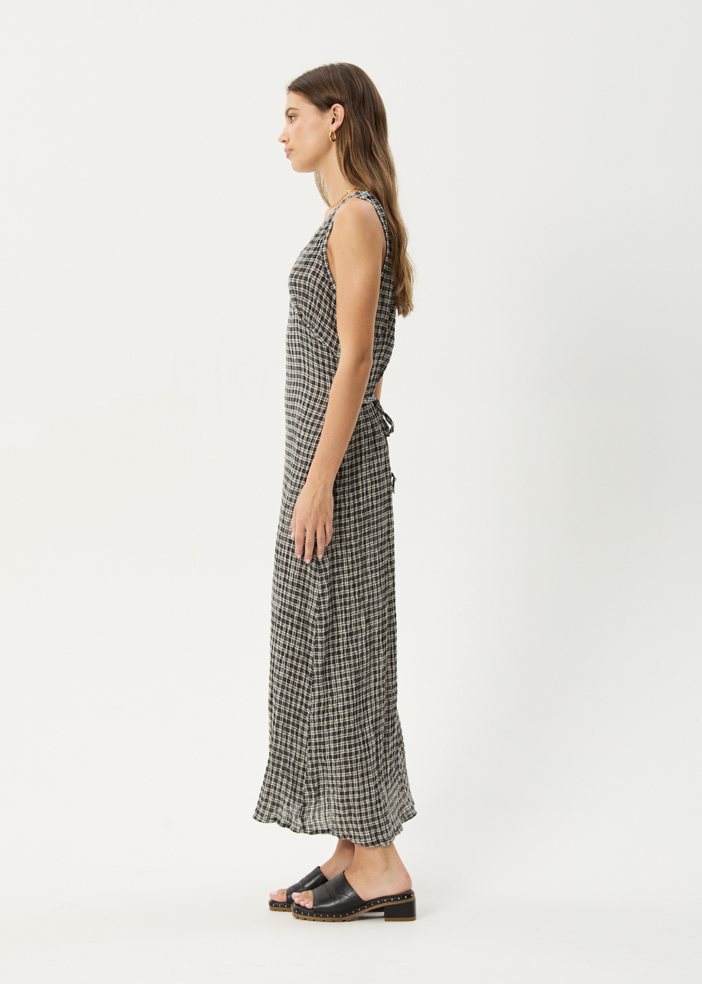 AFENDS Womens Tully - Seersucker Maxi Dress - Asta Steel Check