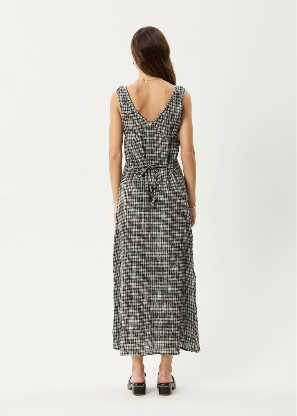 AFENDS Womens Tully - Seersucker Maxi Dress - Asta Steel Check