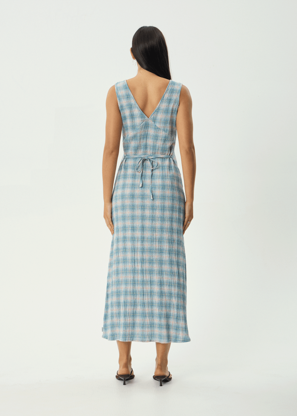 AFENDS Womens Tully - Seersucker Maxi Dress - Position Lake Check
