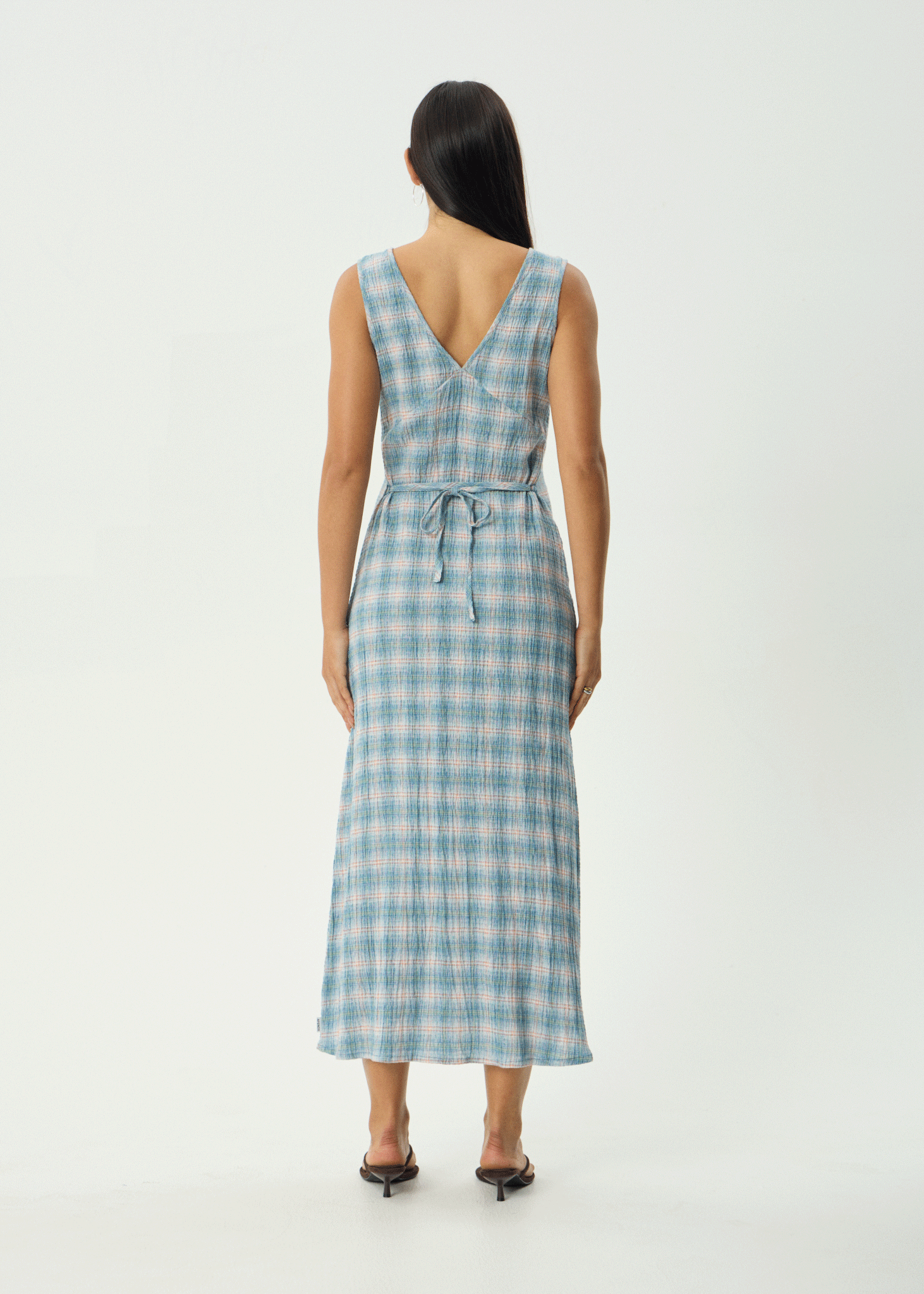 AFENDS Womens Tully - Seersucker Maxi Dress - Position Lake Check
