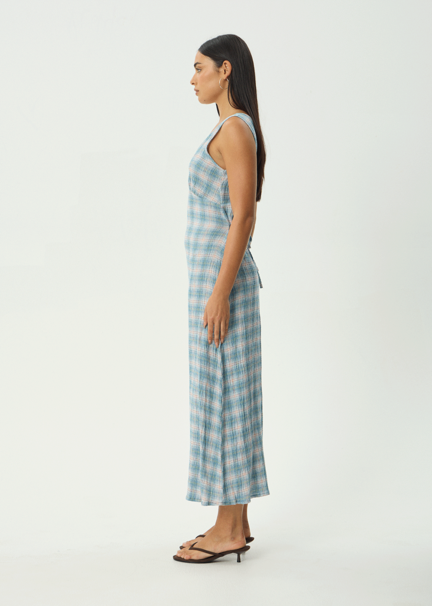 AFENDS Womens Tully - Seersucker Maxi Dress - Position Lake Check