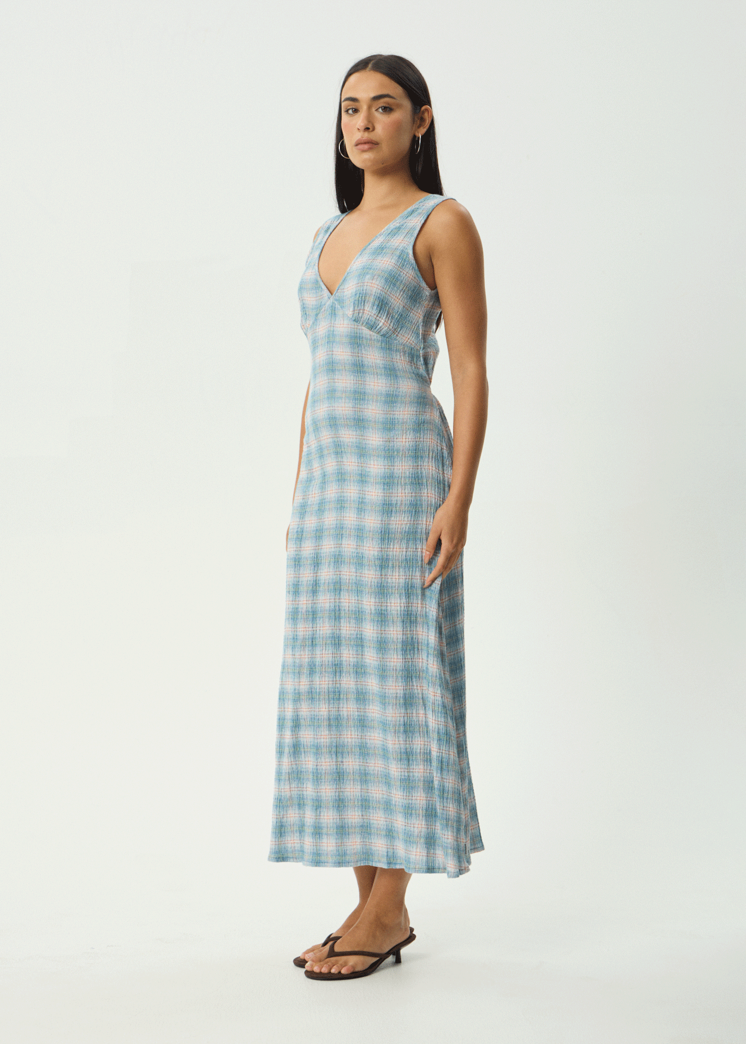 AFENDS Womens Tully - Seersucker Maxi Dress - Position Lake Check