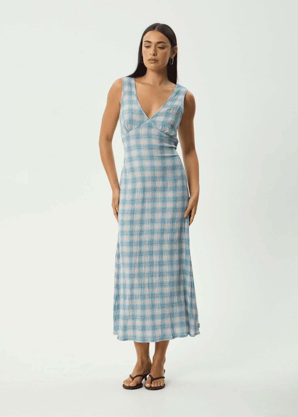 AFENDS Womens Tully - Seersucker Maxi Dress - Position Lake Check