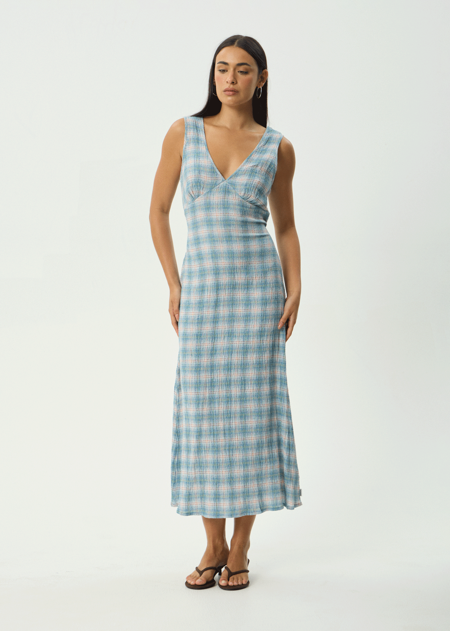 AFENDS Womens Tully - Seersucker Maxi Dress - Position Lake Check