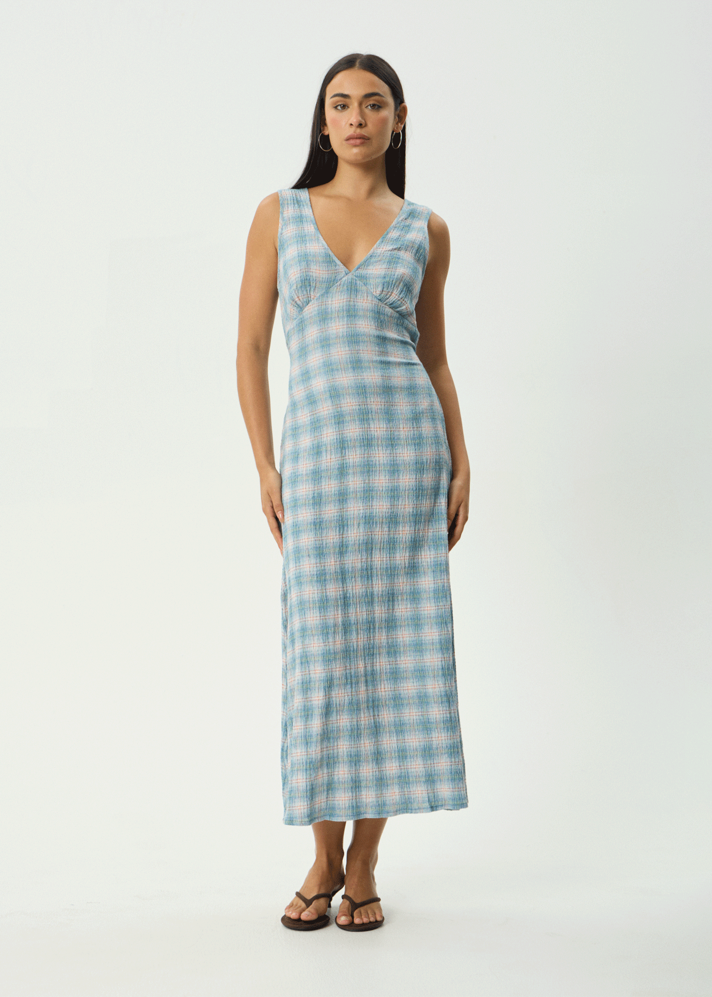 AFENDS Womens Tully - Seersucker Maxi Dress - Position Lake Check