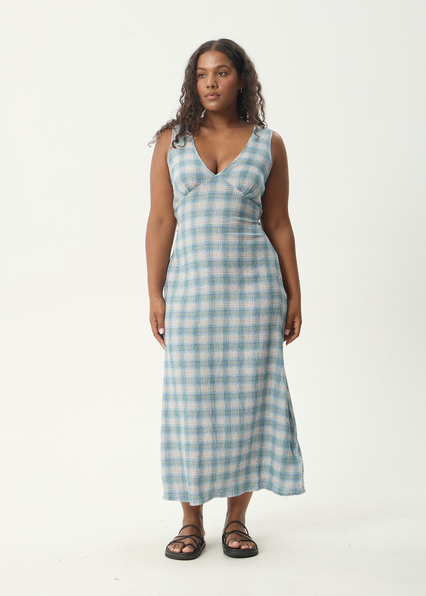 AFENDS Womens Tully - Seersucker Maxi Dress - Position Lake Check