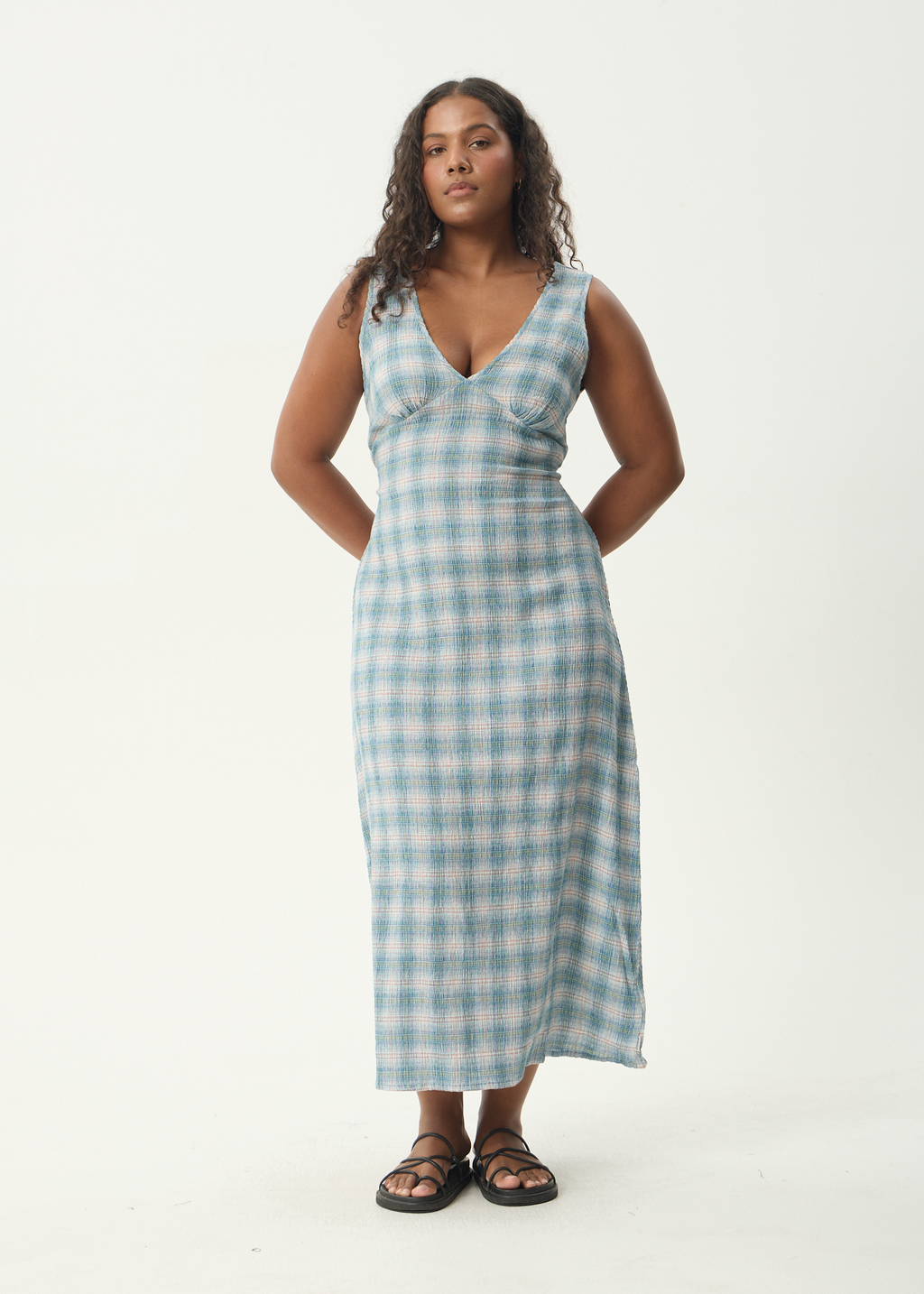 AFENDS Womens Tully - Seersucker Maxi Dress - Position Lake Check