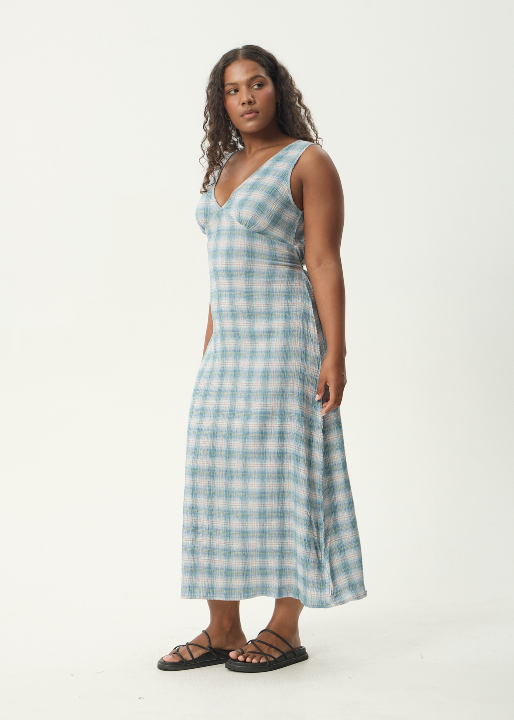 AFENDS Womens Tully - Seersucker Maxi Dress - Position Lake Check