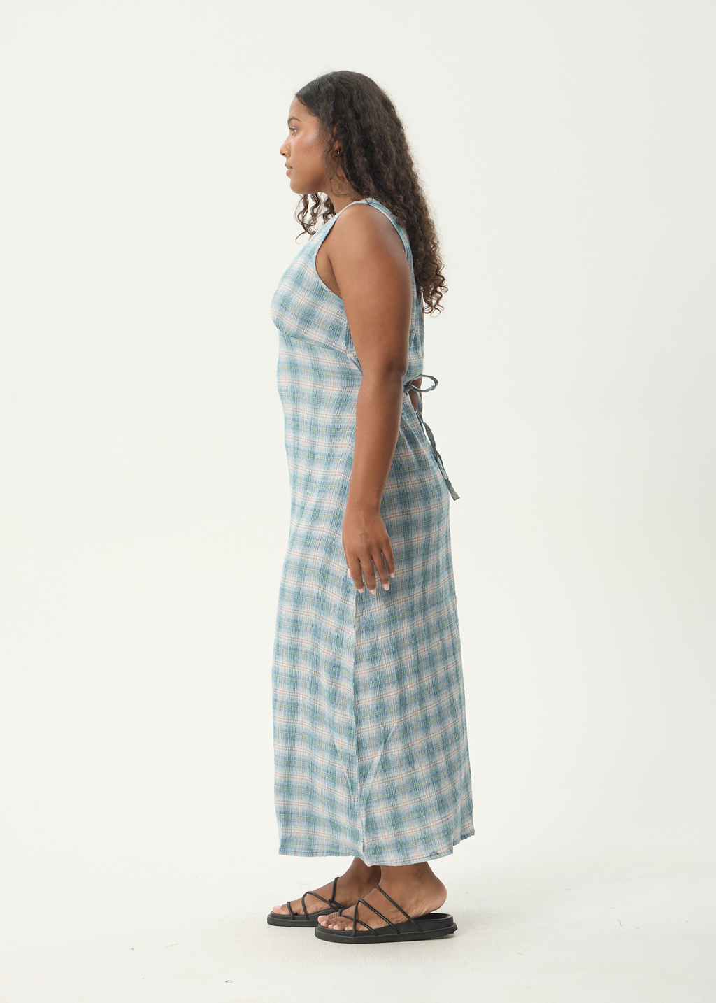 AFENDS Womens Tully - Seersucker Maxi Dress - Position Lake Check