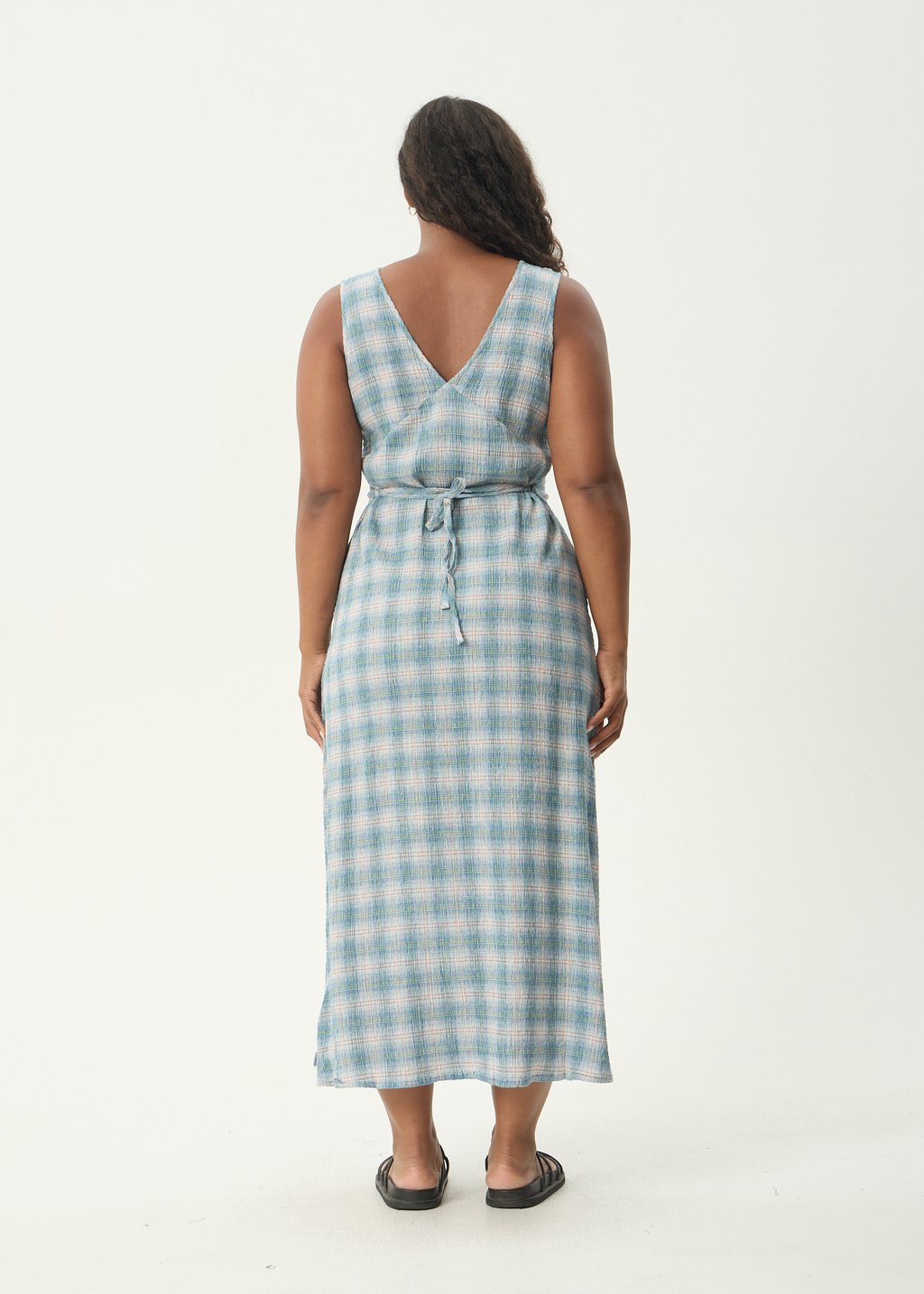 AFENDS Womens Tully - Seersucker Maxi Dress - Position Lake Check