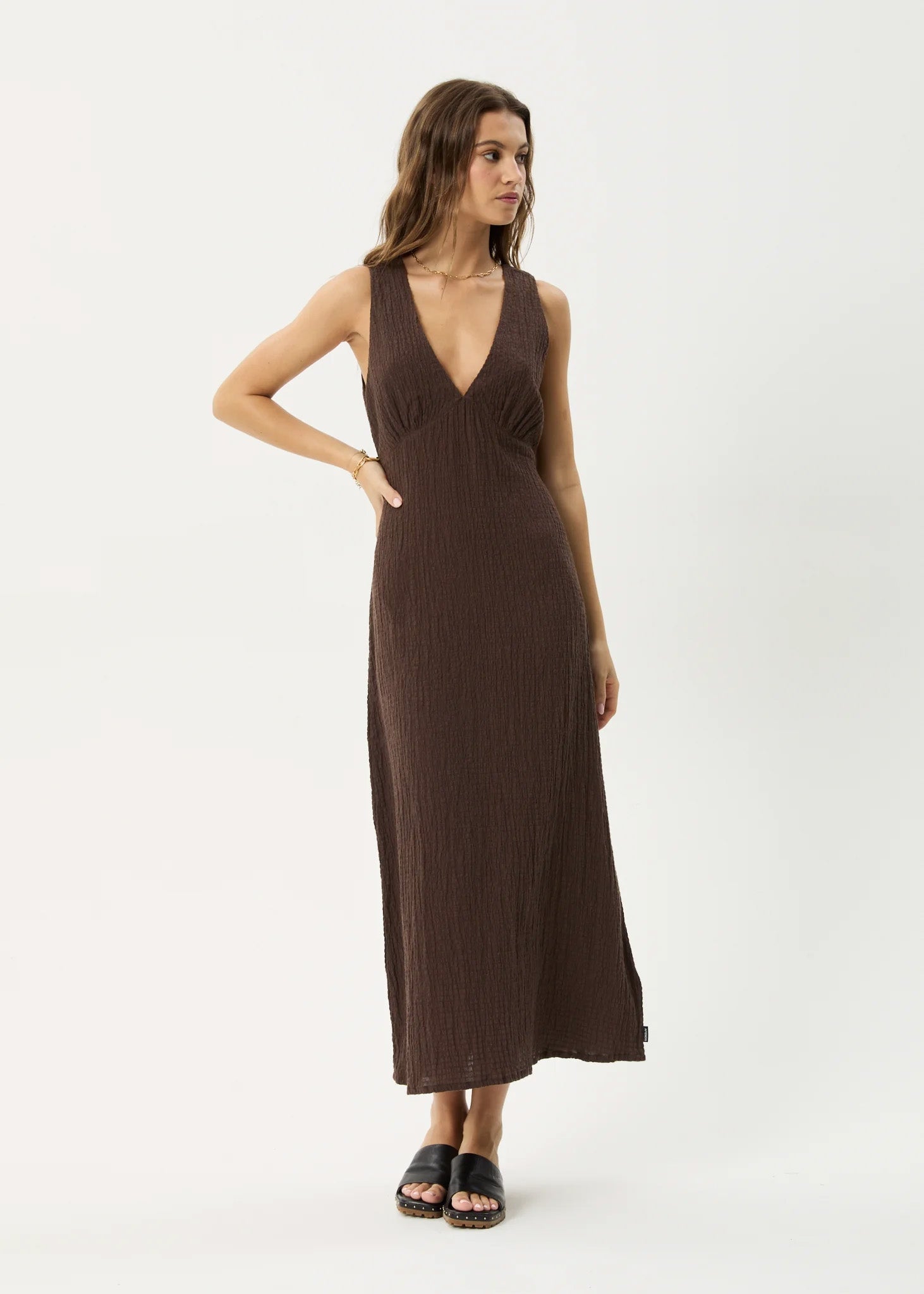 AFENDS Womens Tully - Seersucker Maxi Dress - Coffee