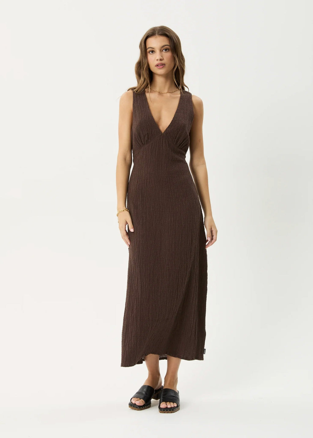 AFENDS Womens Tully - Seersucker Maxi Dress - Coffee