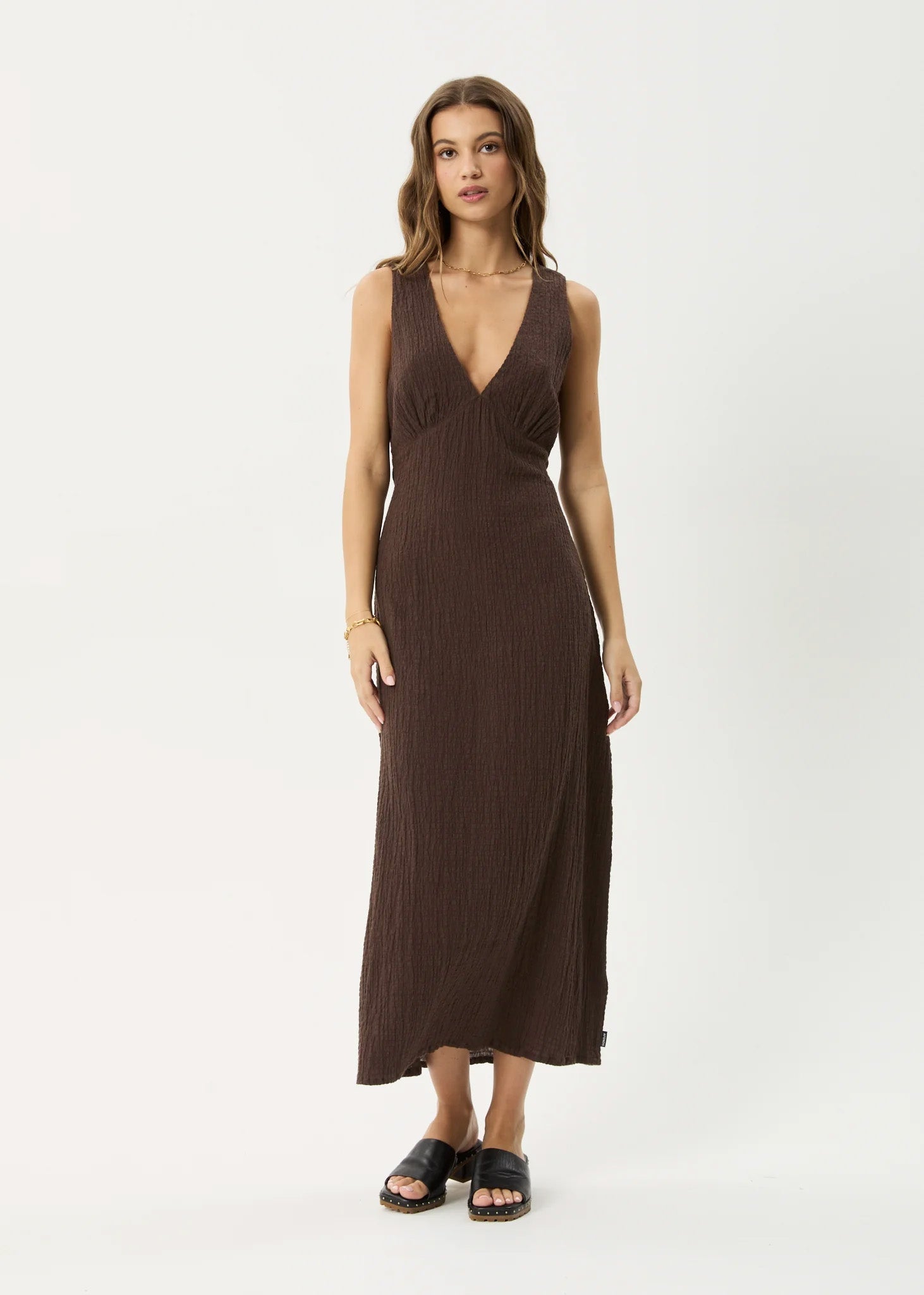 AFENDS Womens Tully - Seersucker Maxi Dress - Coffee