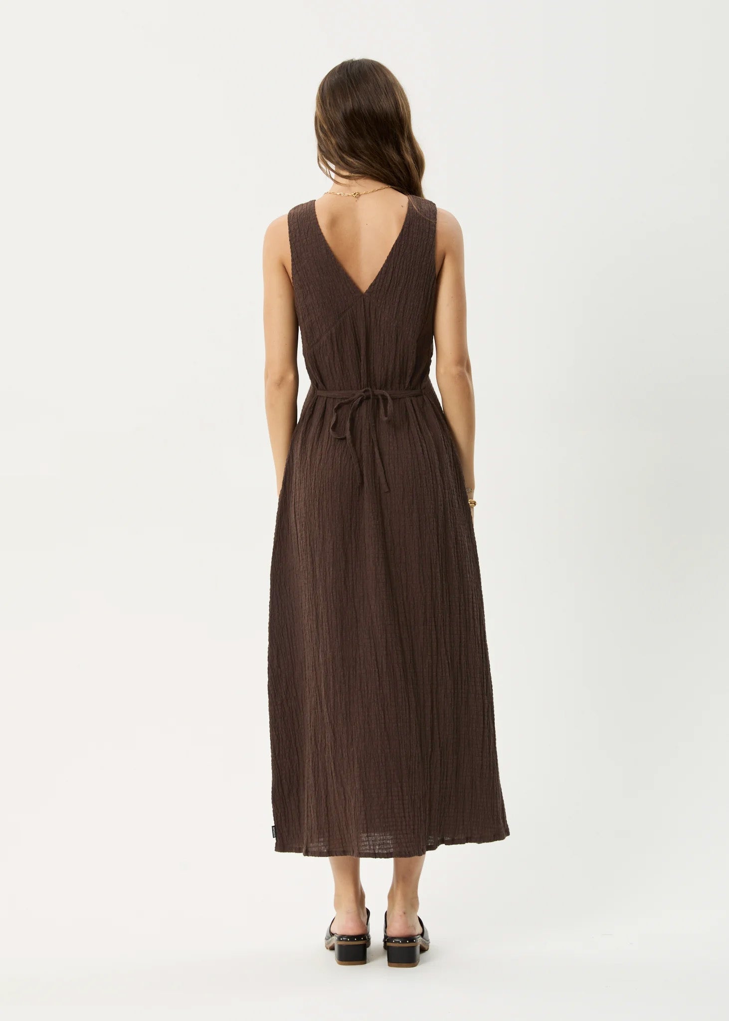 AFENDS Womens Tully - Seersucker Maxi Dress - Coffee