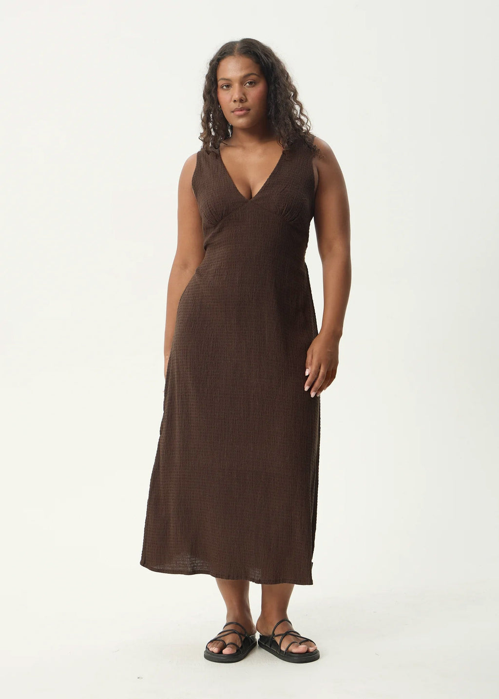 AFENDS Womens Tully - Seersucker Maxi Dress - Coffee