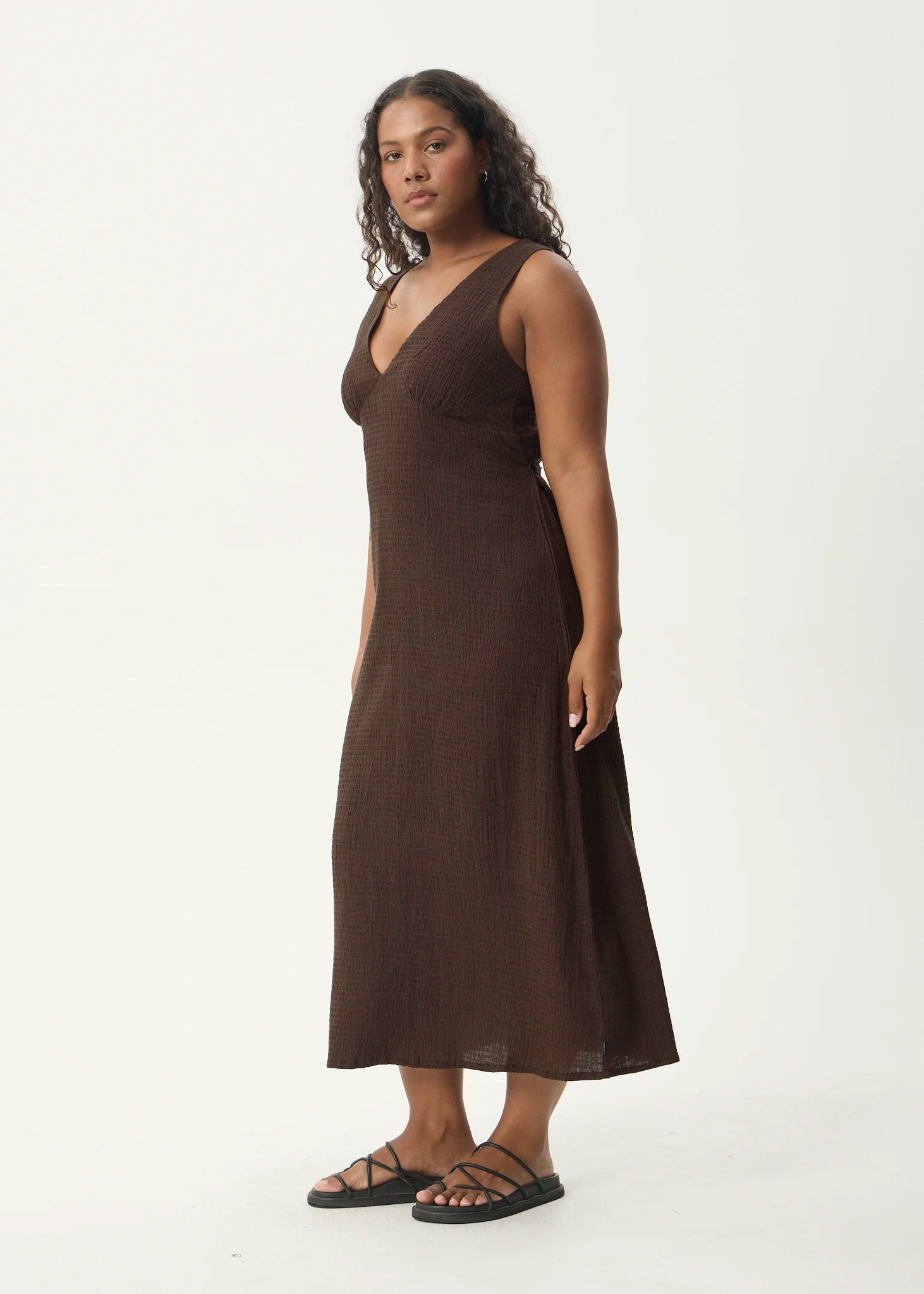 AFENDS Womens Tully - Seersucker Maxi Dress - Coffee