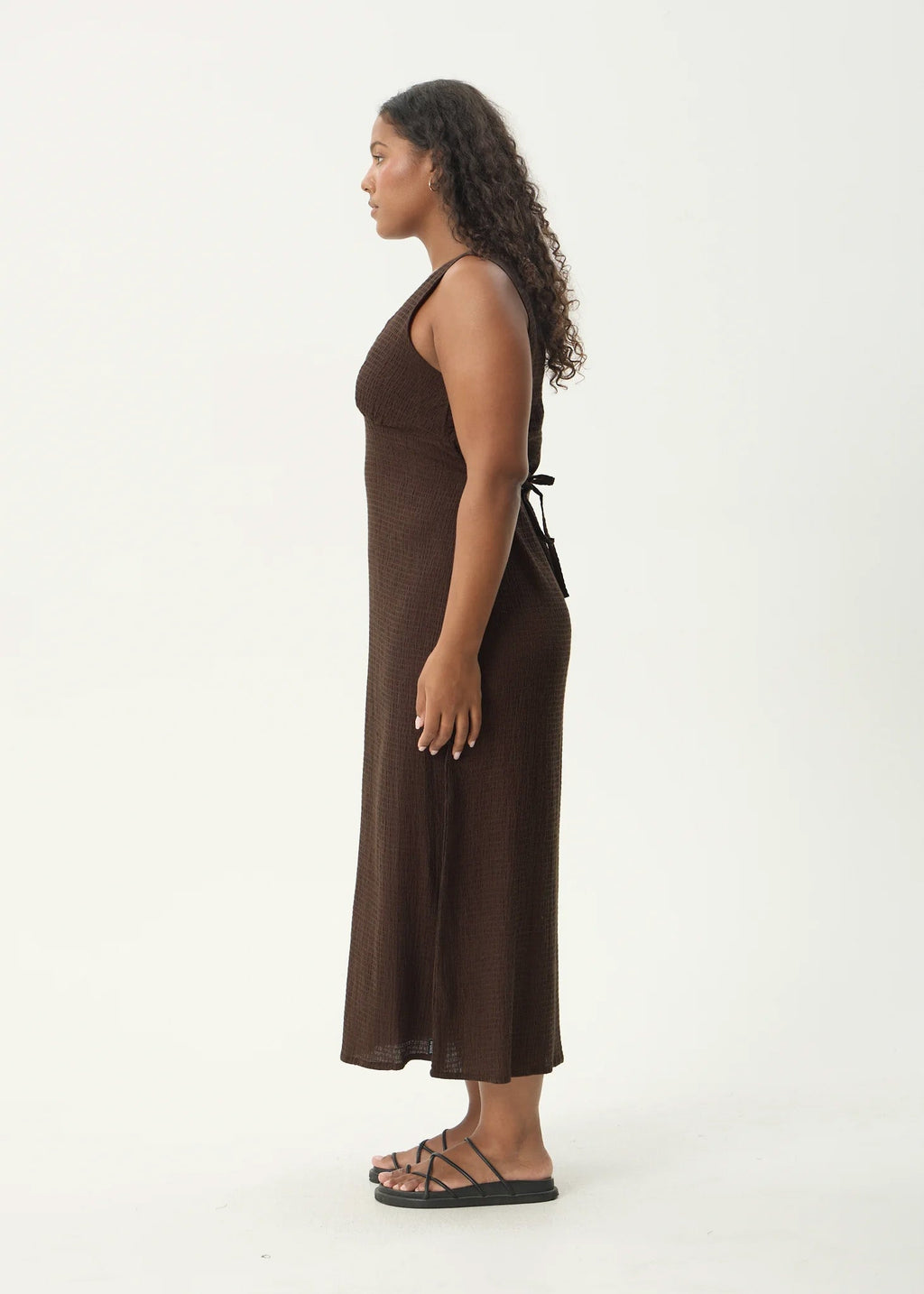 AFENDS Womens Tully - Seersucker Maxi Dress - Coffee