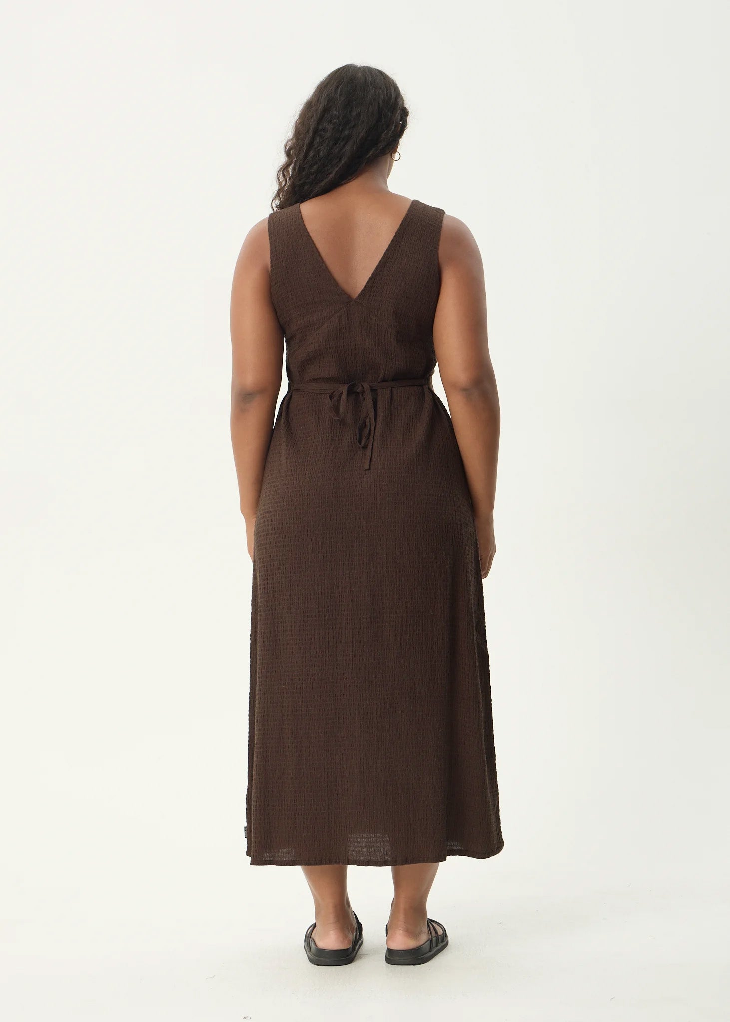 AFENDS Womens Tully - Seersucker Maxi Dress - Coffee