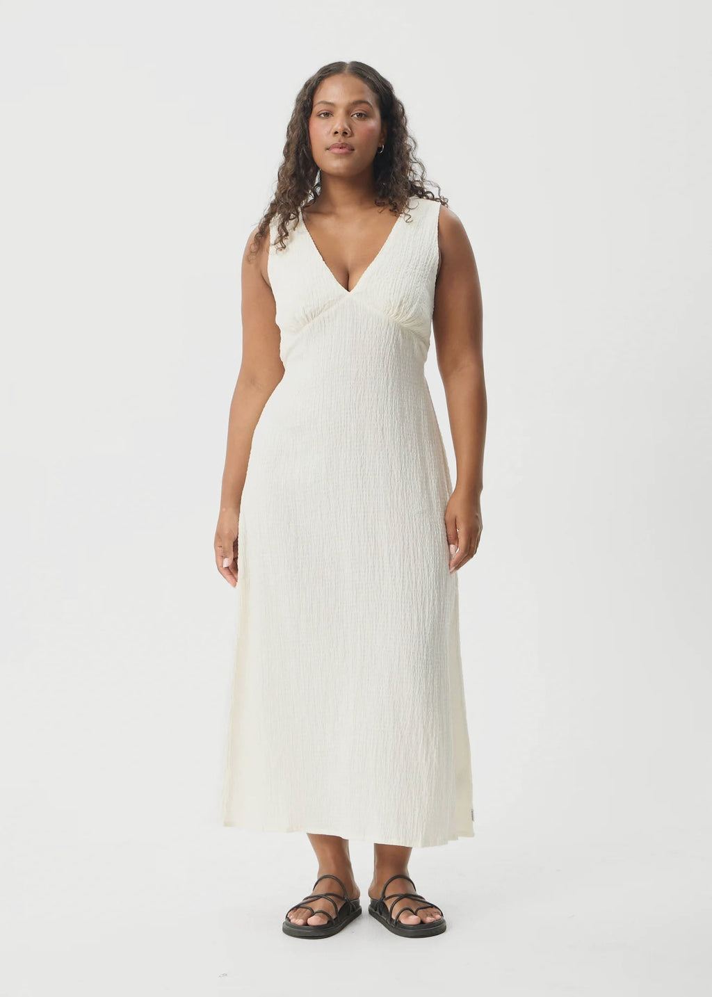 AFENDS Womens Tully - Seersucker Maxi Dress - Off White