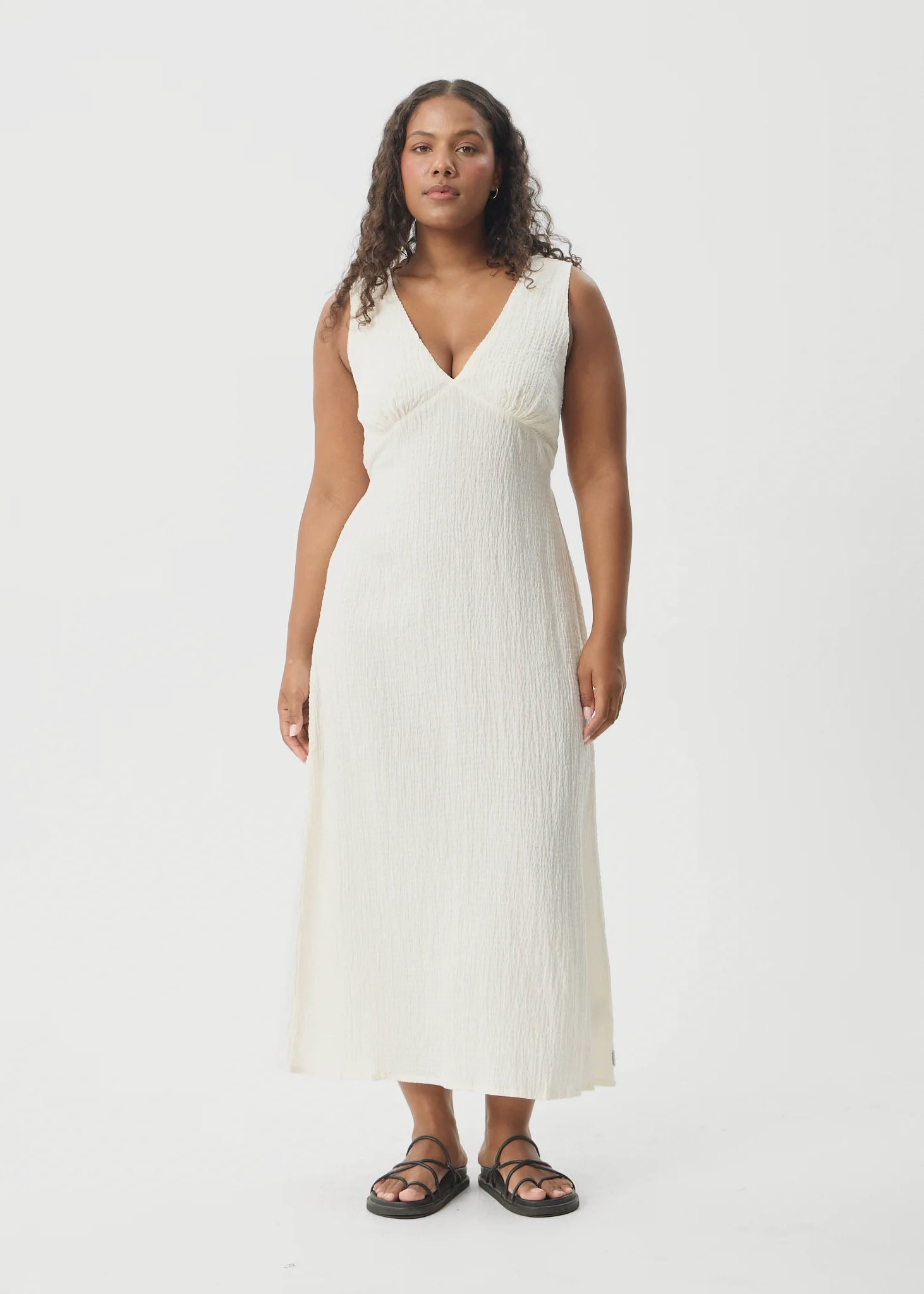 AFENDS Womens Tully - Seersucker Maxi Dress - Off White