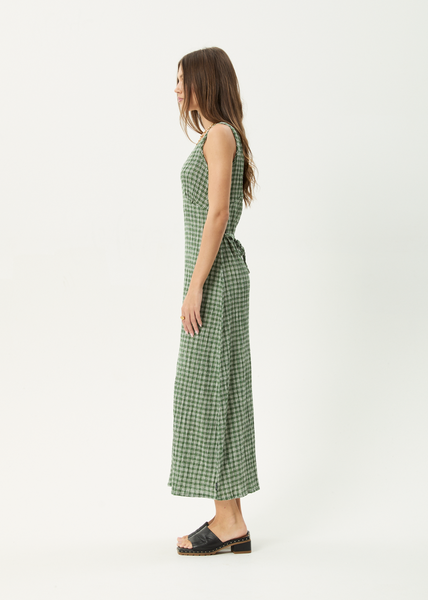 AFENDS Womens Tully - Seersucker Maxi Dress - Base Deep Green Check