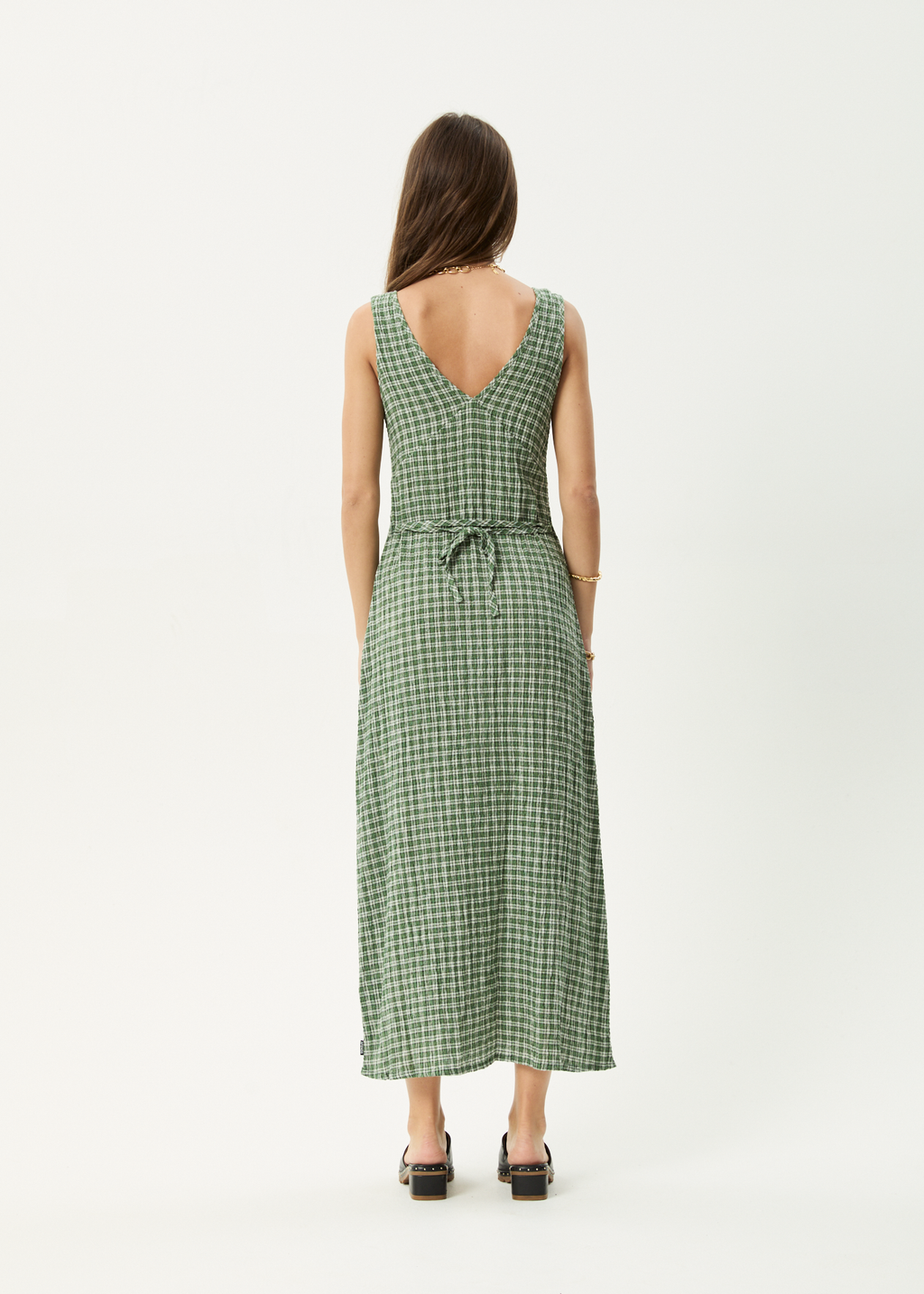 AFENDS Womens Tully - Seersucker Maxi Dress - Base Deep Green Check