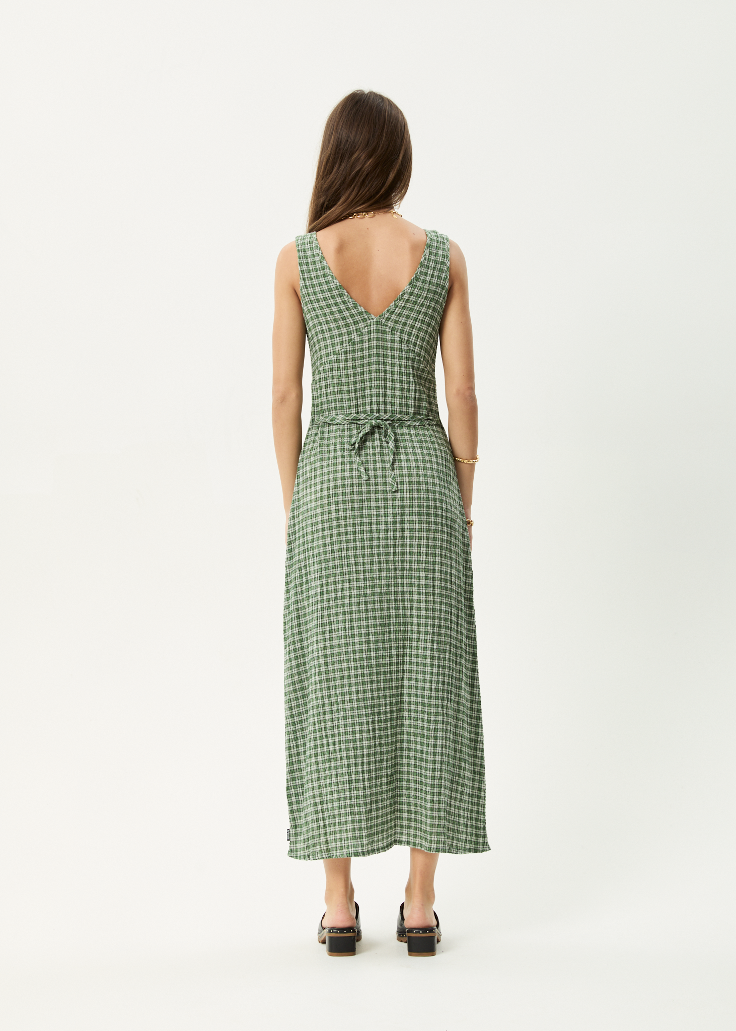 AFENDS Womens Tully - Seersucker Maxi Dress - Base Deep Green Check