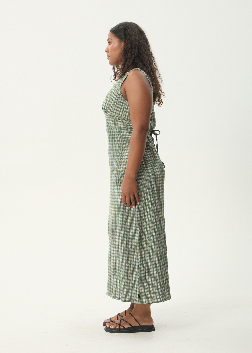 AFENDS Womens Tully - Seersucker Maxi Dress - Base Deep Green Check